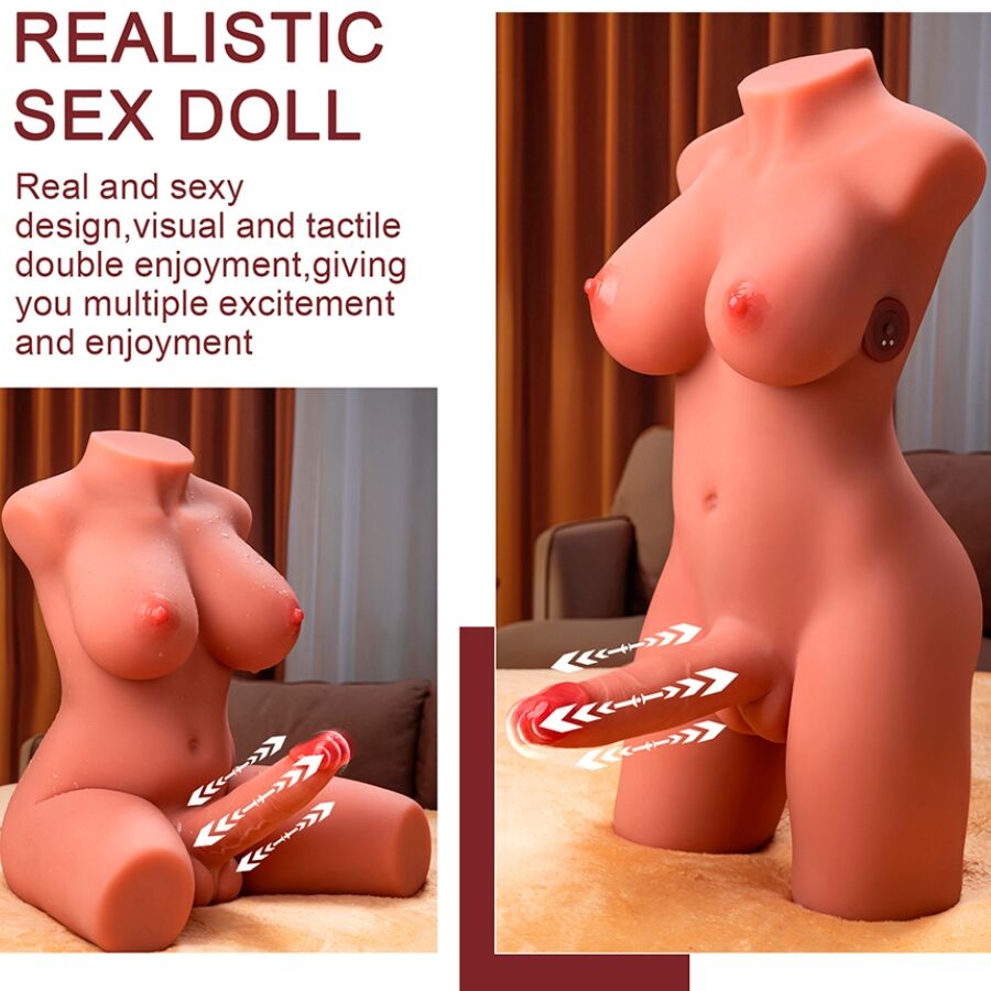 XISE - MIAH LADY BOY TORSO FEMENINO CON DILDO VIBRADOR Y EMPUJADOR 55 CM