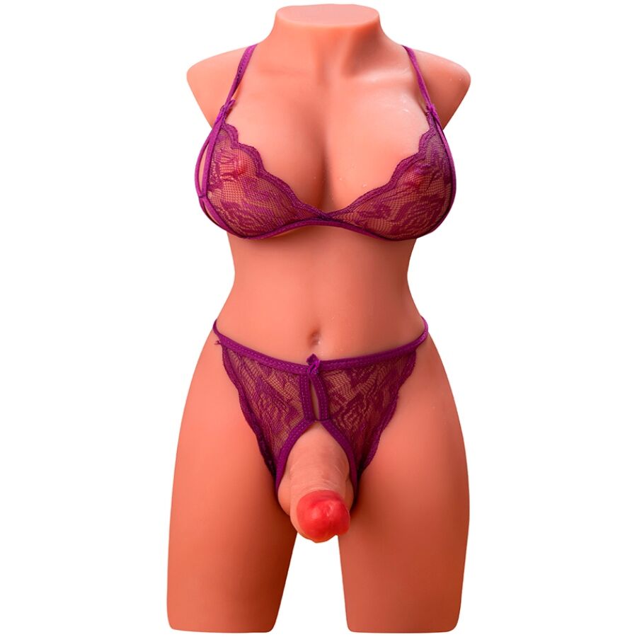 XISE - MIAH LADY BOY TORSO FEMENINO CON DILDO VIBRADOR Y EMPUJADOR 55 CM