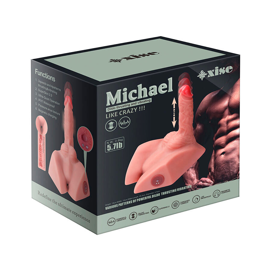 XISE - MICHAEL DILDO REALISTA Y MASTURBADOR ANAL CON FUNCIÓN DE EMPUJE 15 CM