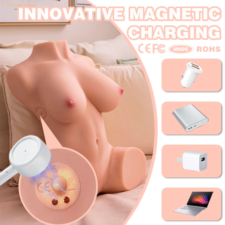 XISE - DANIA, TORSO FEMENINO VIBRADOR REALISTA CON MOVIMIENTO DE EMPUJE, 52 CM