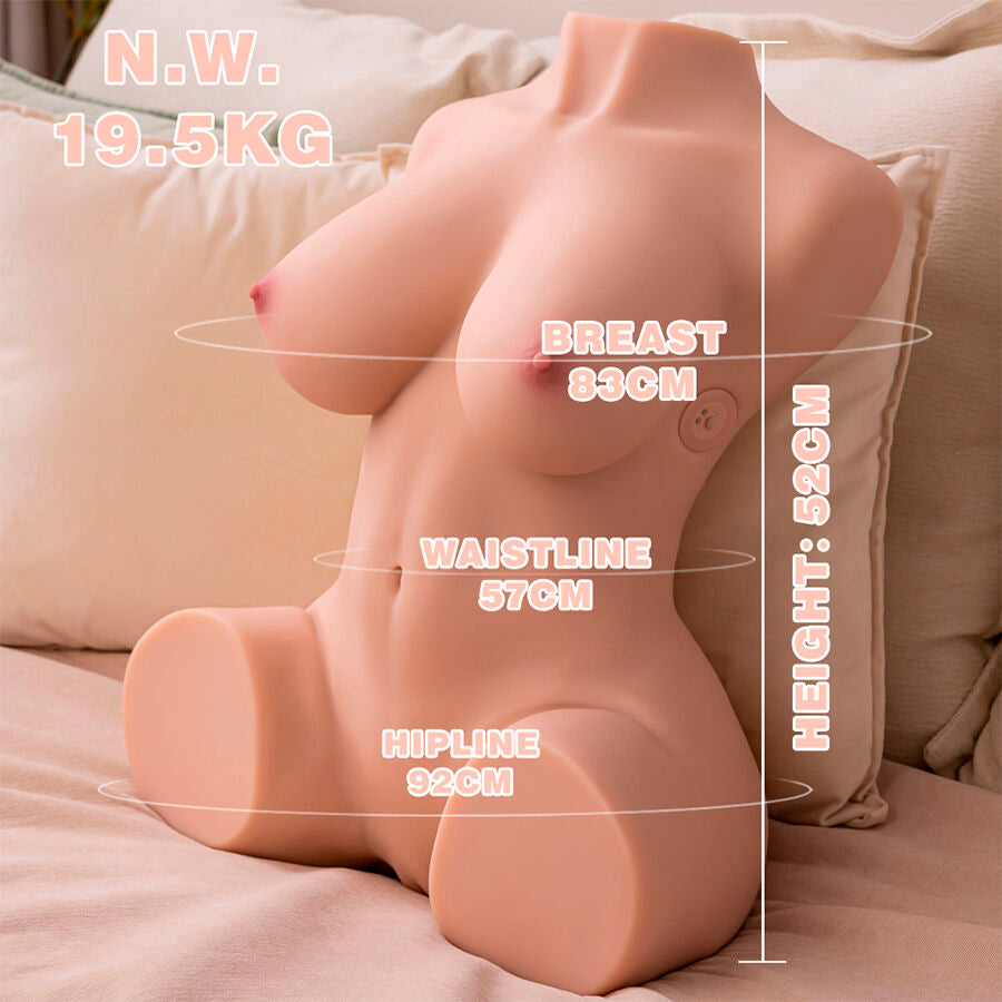 XISE - DANIA, TORSO FEMENINO VIBRADOR REALISTA CON MOVIMIENTO DE EMPUJE, 52 CM