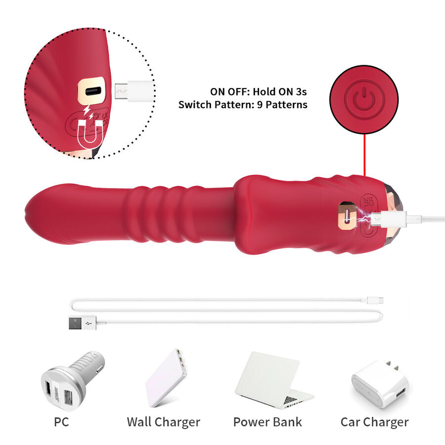 Close-up of the ARMONY Vibrador Dildo Estimulador Ponto A in red, showing its ergonomic design and features.