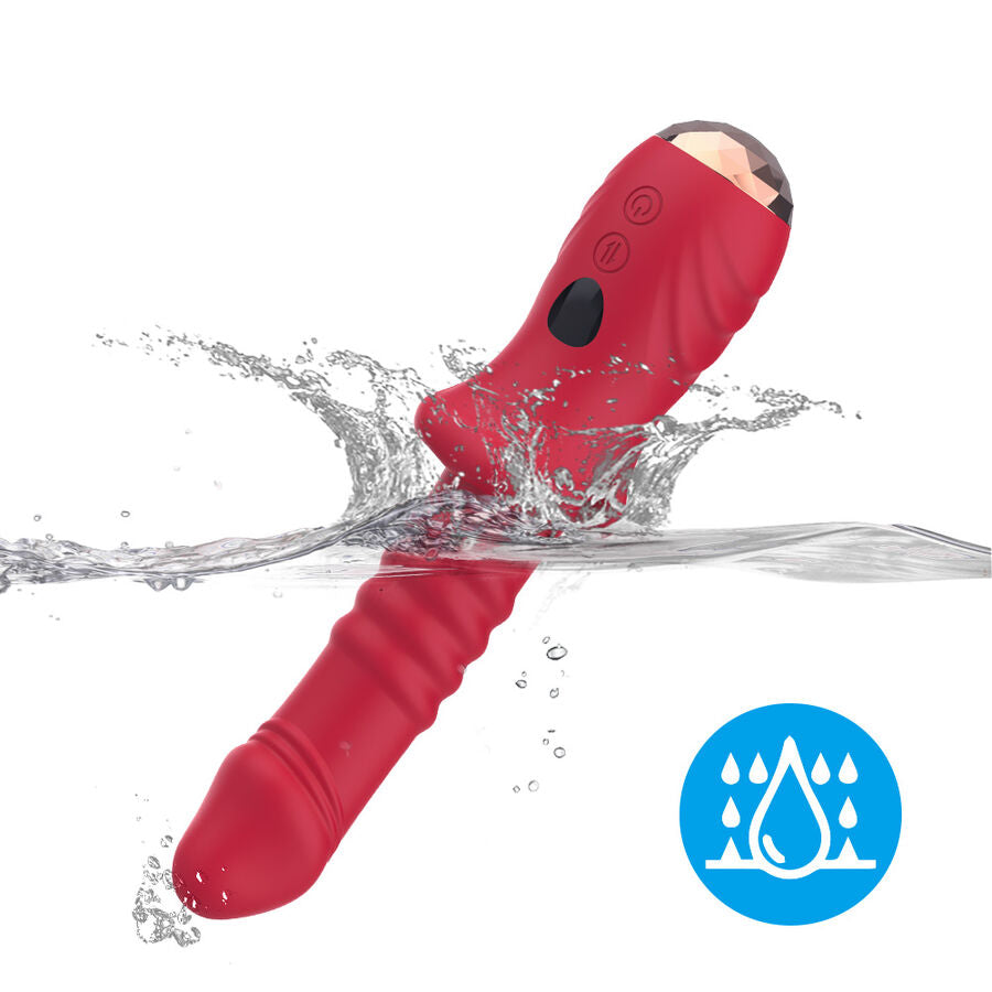 Close-up of the ARMONY Vibrador Dildo Estimulador Ponto A in red, showing its ergonomic design and features.