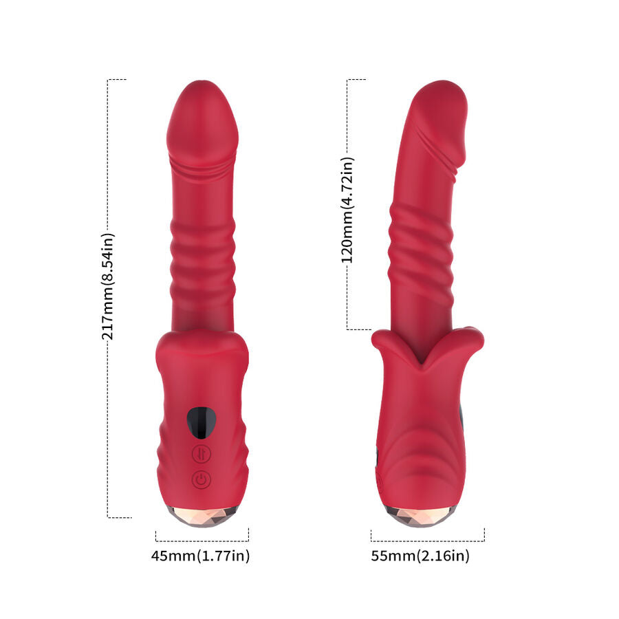 Close-up of the ARMONY Vibrador Dildo Estimulador Ponto A in red, showing its ergonomic design and features.