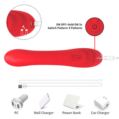 Vibrador ARMONY com língua oscilante e estimulação do ponto G em silicone vermelho.