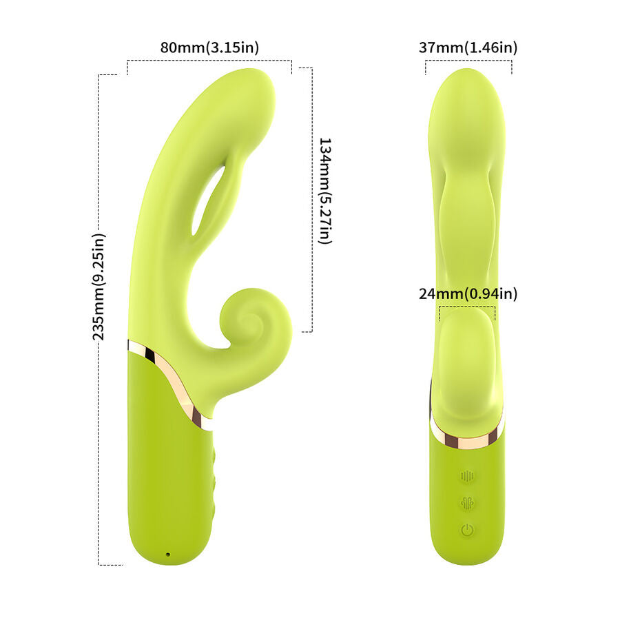 Close-up of the ARMONY Vibrador Estimulador Ponto A Inflável Verde, showing its flexible neck and inflatable tip.