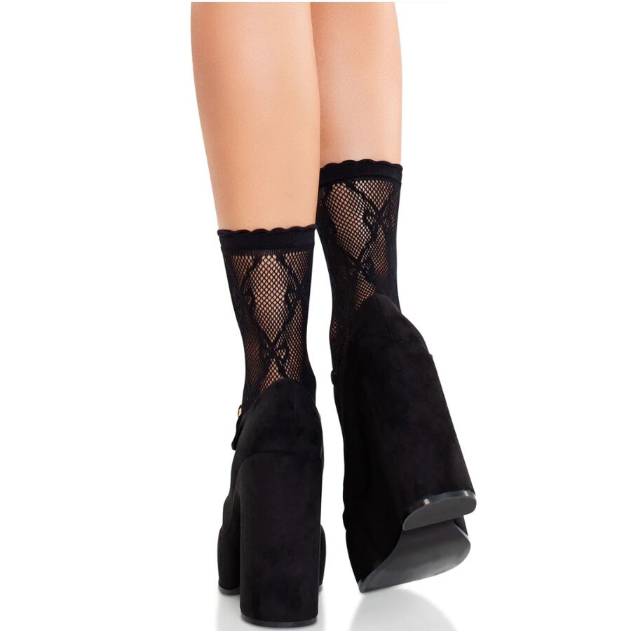 LEG AVENUE - MEDIAS DE ENCAJE NEGRAS CON LAZO
