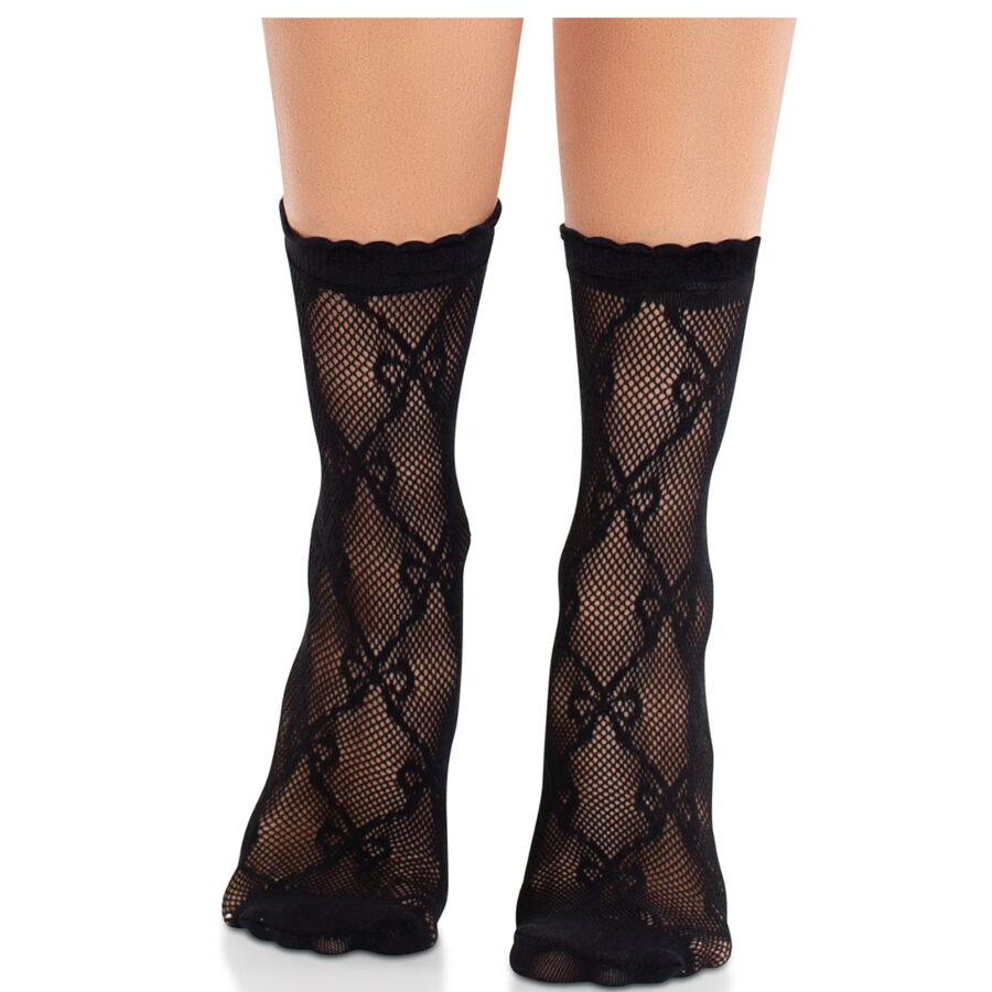 LEG AVENUE - MEDIAS DE ENCAJE NEGRAS CON LAZO