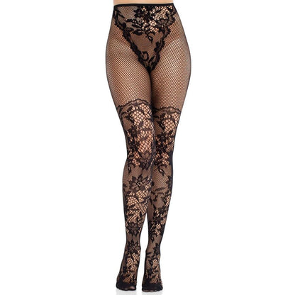 LEG AVENUE - MEDIAS DE ENCAJE DAHLIA CON DETALLE DE MALLA NEGRA