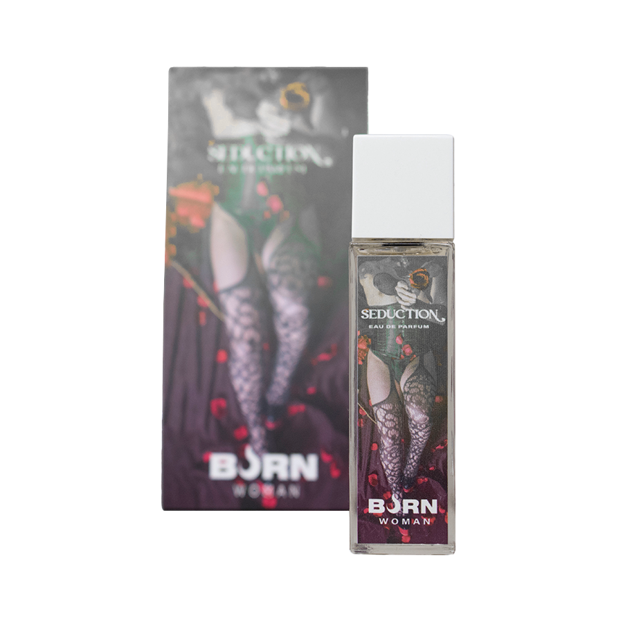 Frasco do BURN Perfume Feminino Sedução 20ml, mostrando o design elegante e compacto.