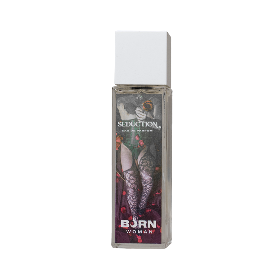 Frasco do BURN Perfume Feminino Sedução 20ml, mostrando o design elegante e compacto.