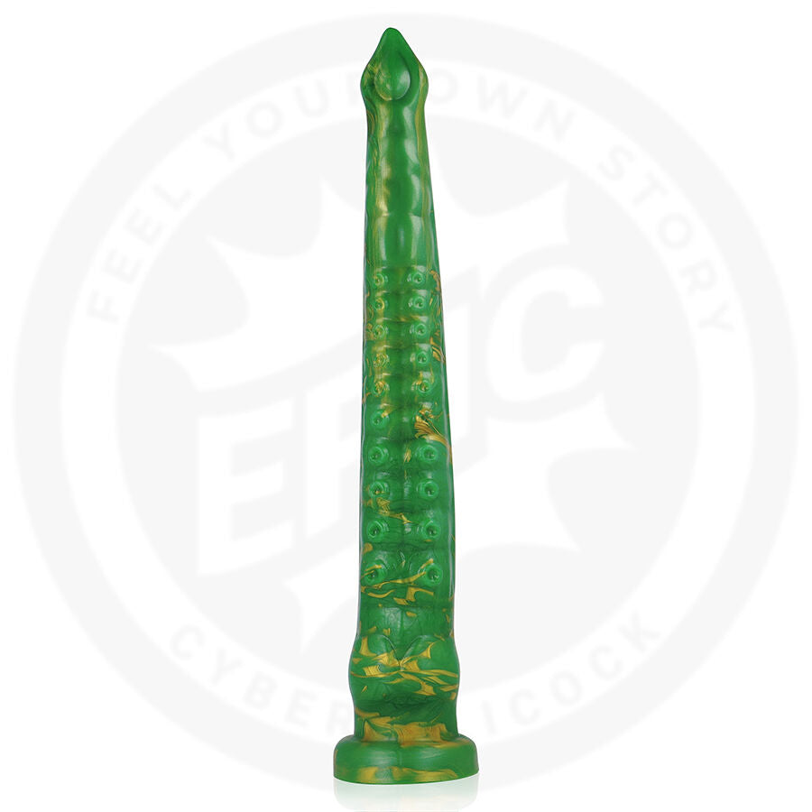 Close-up do Dildo EPIC CYBERSILICOCK Hylos Verde Flash, mostrando seu design ergonômico e cor vibrante.