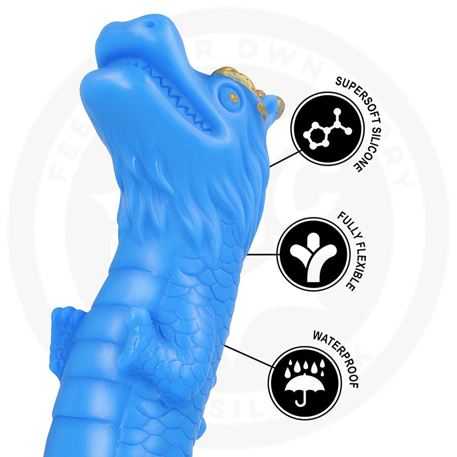 Close-up do Dildo Naga Dragão Celestial EPIC CYBERSILICOCK, mostrando sua textura detalhada e formato imponente.