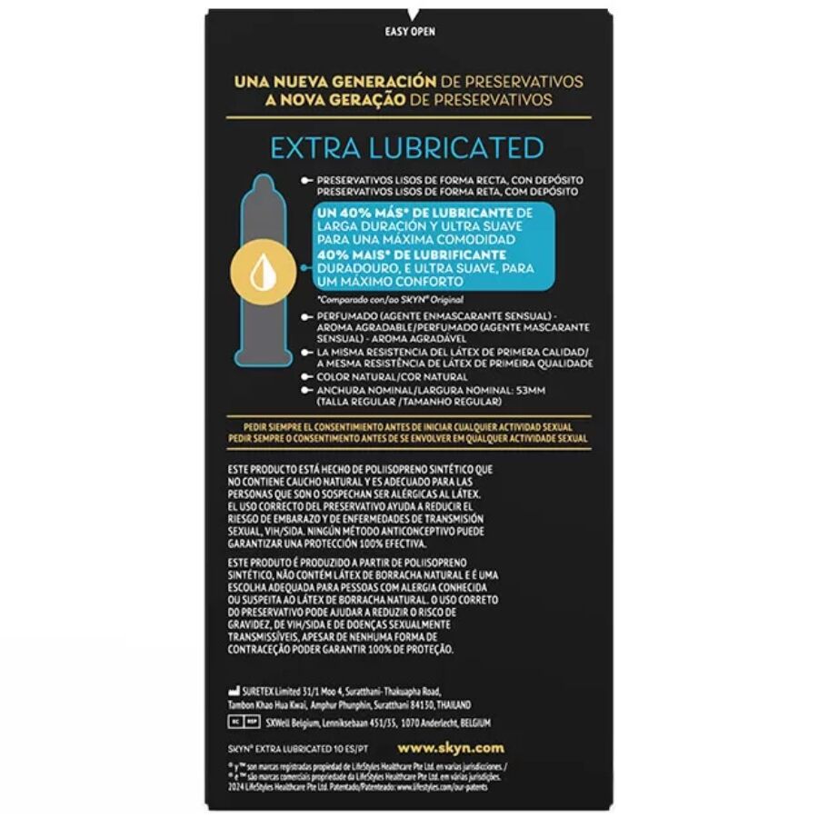 SKYN - CONDONES EXTRA LUBRICADOS 10 UNIDADES