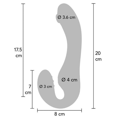 Vibrador Strap-On XOCOON 2 em 1 Sem Alças com Controle Remoto Roxo em diferentes ângulos e detalhes.