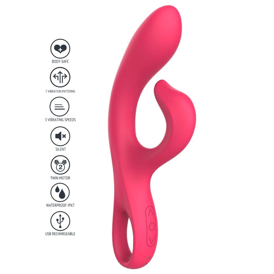 Vibrador XOCOON Ponto G e Clitóris Flexível Fúcsia, mostrando seu design ergonómico e material de silicone suave.