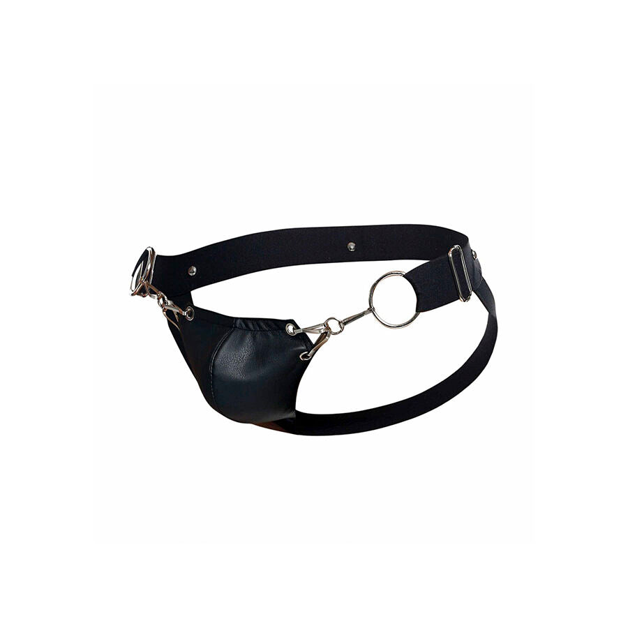 MaleBasics Jockstrap Dngeon Couro Sintético Preto com detalhes de corrente