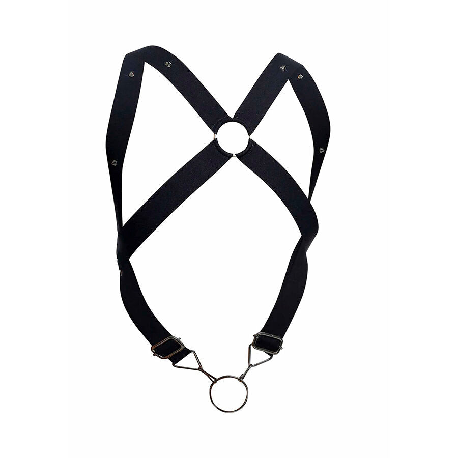 Arnês Cross Back Elástico MaleBasics Preto com detalhes em metal