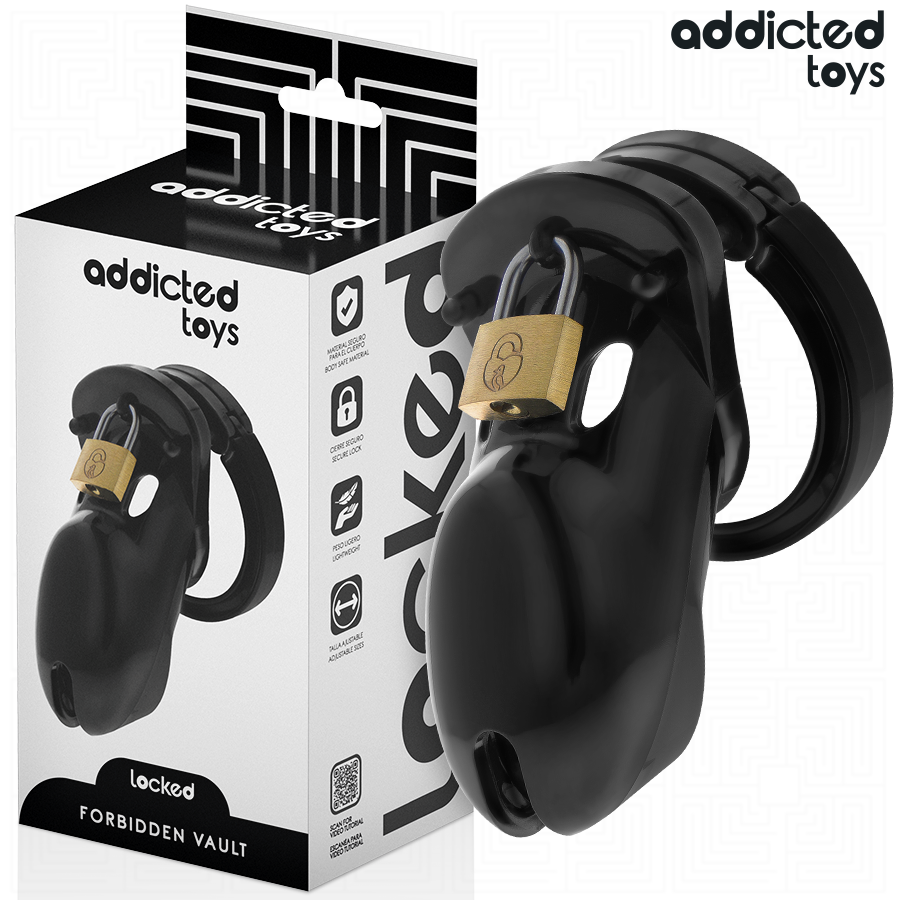 Gaiola para Pênis ADDICTED TOYS LOCKED Forbidden Vault 10 CM, exibindo seus detalhes e design seguro.