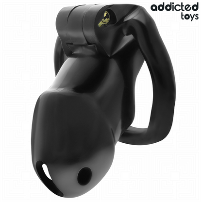 Detalhe da Gaiola Peniana Addicted Toys Locked Mindnight Cell com anéis de ajuste.