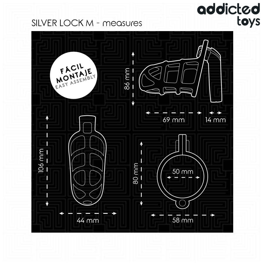 Addicted Toys Gaiola de Pénis Silver Lock, detalhe da trava de prata e design metálico.