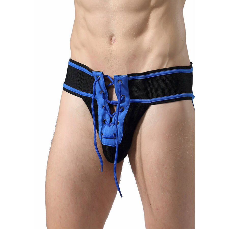 Jockstrap Fetish Futebol Azul MOB Tamanho G, design moderno e sexy.