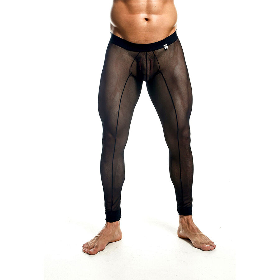 MOB Meia-Calça Masculina Transparente Preta Tamanho L, detalhe do tecido de malha.