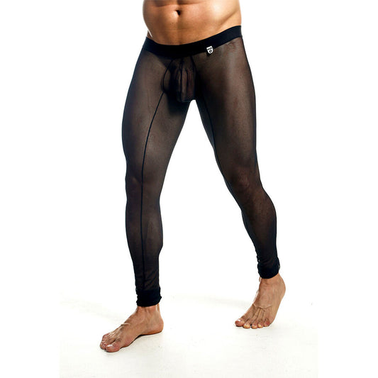 MOB Meia-Calça Masculina Transparente Preta Tamanho L, detalhe do tecido de malha.
