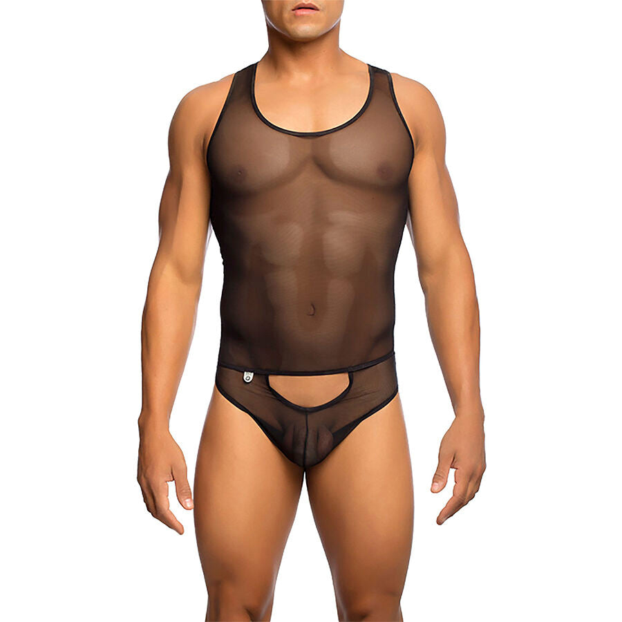 Close-up do Bodysheer MOB Sexy Mesh preto transparente L/XL, mostrando a textura da rede e detalhes do design.