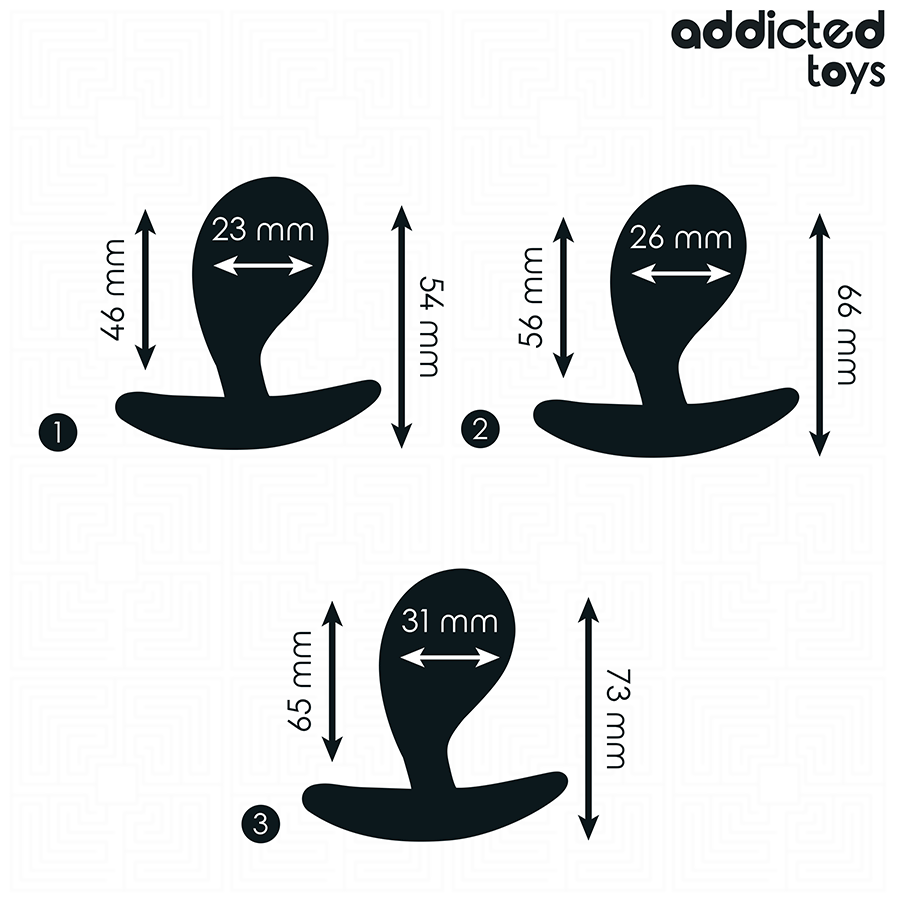 Imagem do Conjunto de 3 Plugs Anais ADDICTED TOYS, mostrando os diferentes tamanhos e o material de silicone macio.