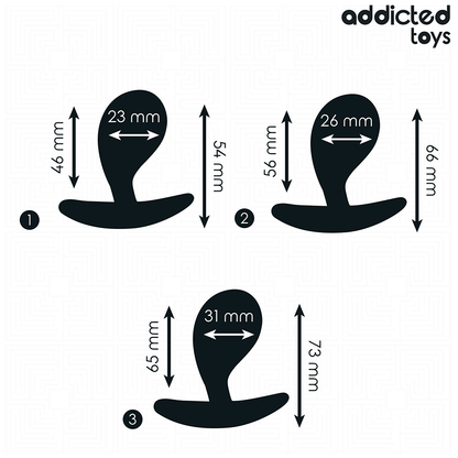Imagem do Conjunto de 3 Plugs Anais ADDICTED TOYS, mostrando os diferentes tamanhos e o material de silicone macio.