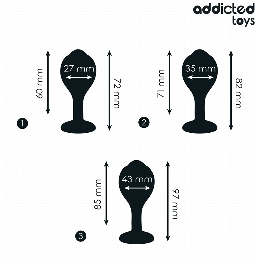 Close-up do Conjunto de 3 Plugs Anais Addicted Toys com Joia, mostrando os diferentes tamanhos e o material de silicone suave.