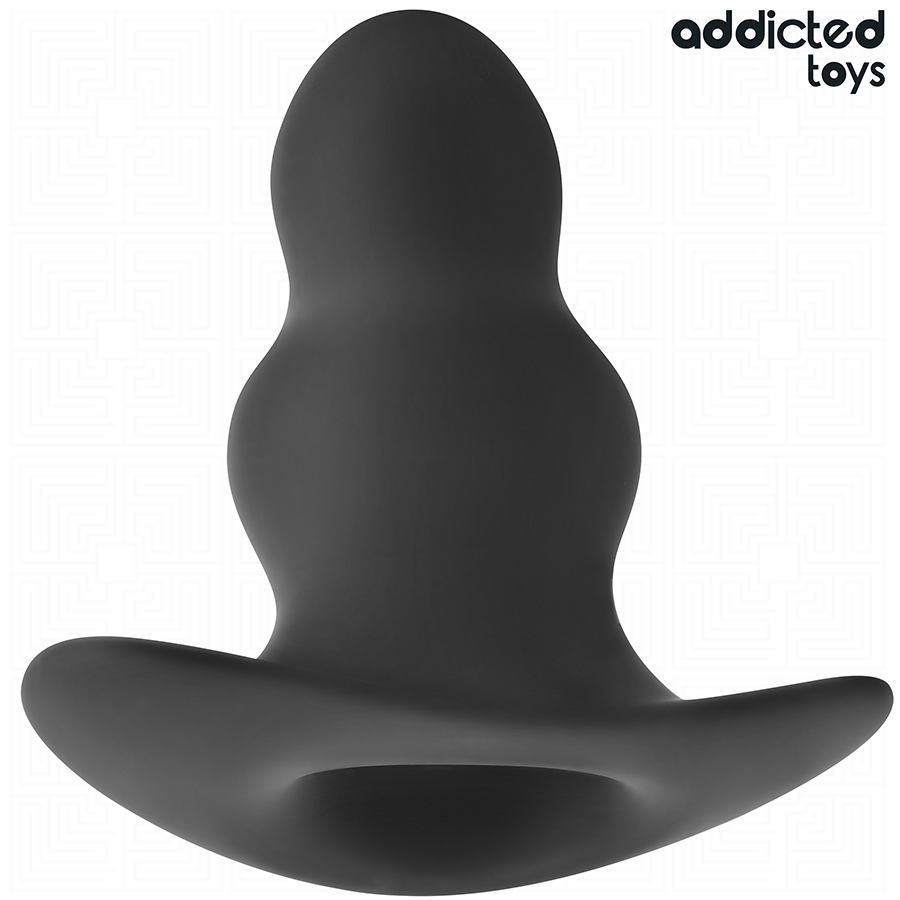Close-up do Plug Anal Oco Addicted Toys L de silicone, detalhando seu design ergonómico e cavidade.