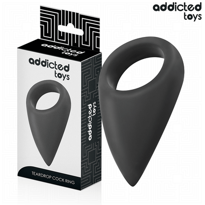 Close-up do Anel Peniano Addicted Toys em formato de lágrima, realçando o seu design ergonômico e material flexível.