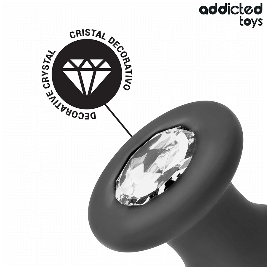 Close-up of the Addicted Toys Large Jeweled Anal Plug made of body-safe silicone.