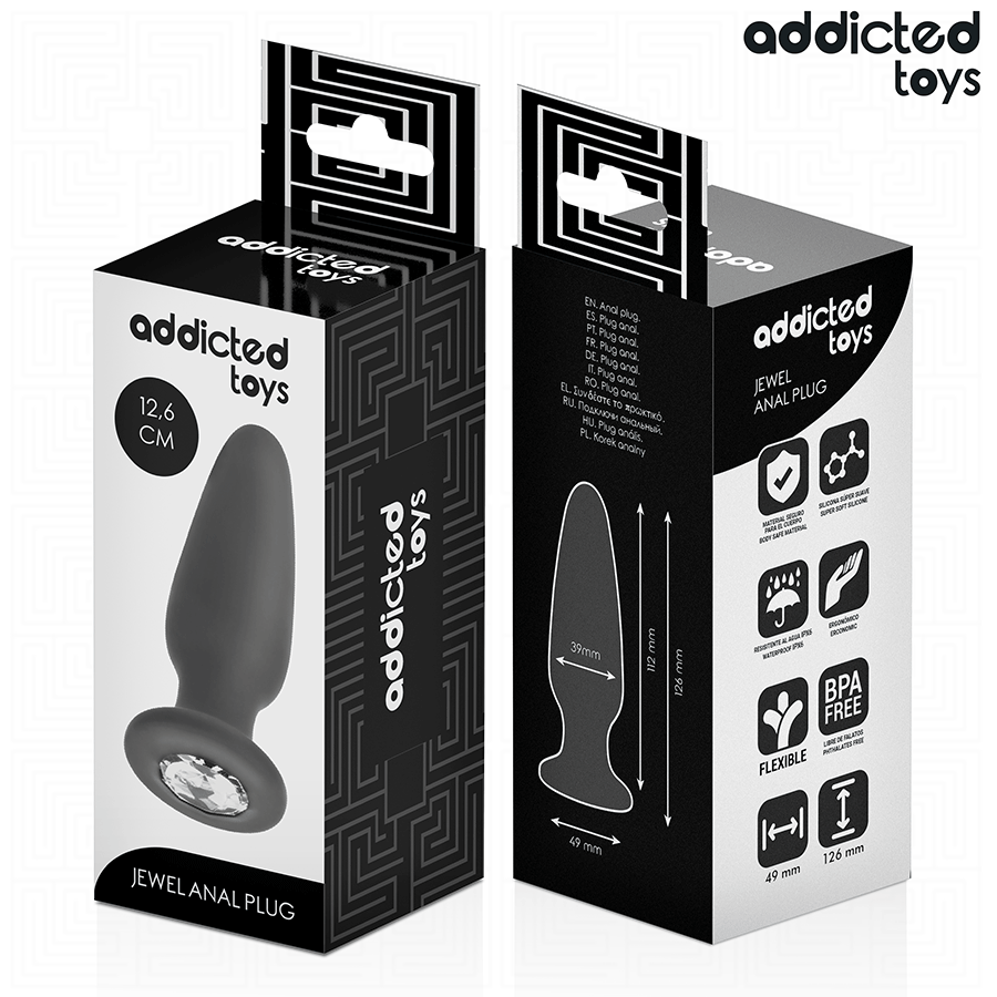 Close-up of the Addicted Toys Large Jeweled Anal Plug made of body-safe silicone.