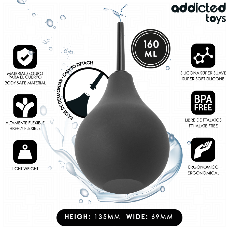 ADDICTED TOYS Limpador Anal Portátil Tamanho M 160ml, ideal para higiene íntima em viagens.