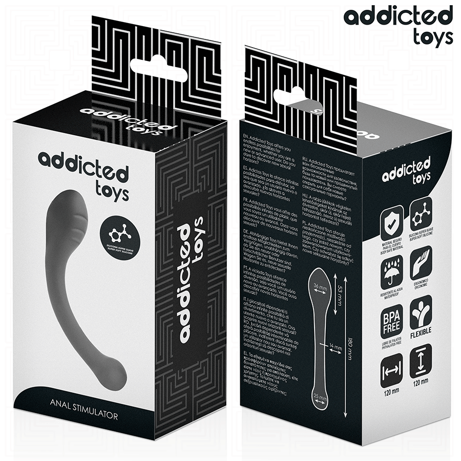 Estimulador Anal ADDICTED TOYS de 18cm em silicone, mostrando as variações de espessura e design ergonômico.