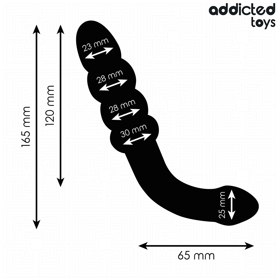 Close-up of the Addicted Toys 16.5cm Double Ended Massager, showing its progressive balls and medical-grade silicone texture.