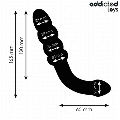 Close-up of the Addicted Toys 16.5cm Double Ended Massager, showing its progressive balls and medical-grade silicone texture.