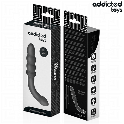 Close-up of the Addicted Toys 16.5cm Double Ended Massager, showing its progressive balls and medical-grade silicone texture.