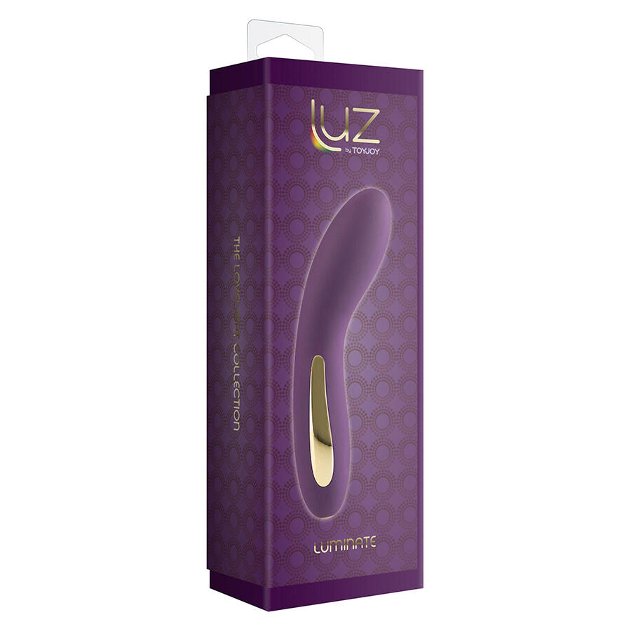 Vibrador Luminate Ponto G roxo da TOYJOY com luz LED e textura de silicone.