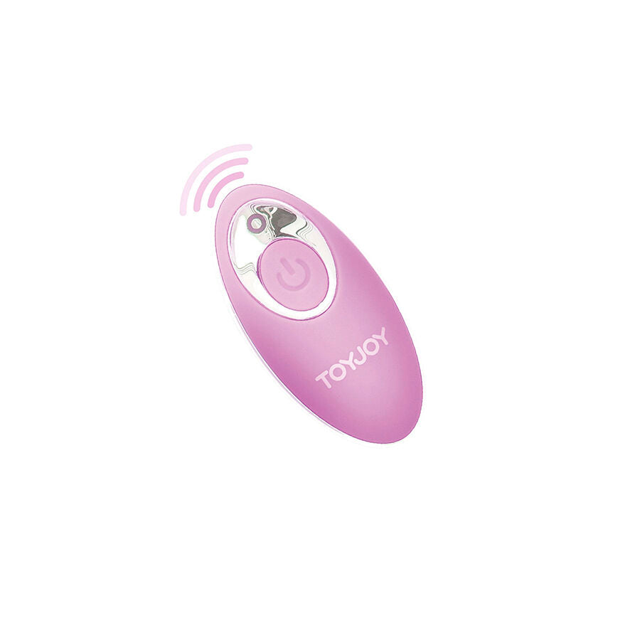Close-up do vibrador ovo TOYJOY You Crack Me Up Rosa com controle remoto, destacando sua forma e textura macia.
