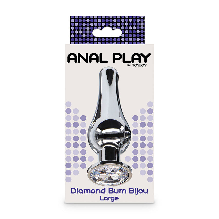 TOYJOY Plug Anal Grande Diamante Bum Bijou com joia prateada, detalhe do material de alumínio e formato ergonómico.