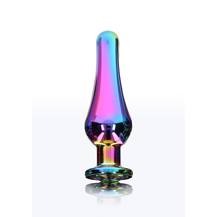 Close-up of the TOYJOY Plug Anal Twilight Bum Bijou Médio com Joia Arco-Íris, showing its elegant design and material.
