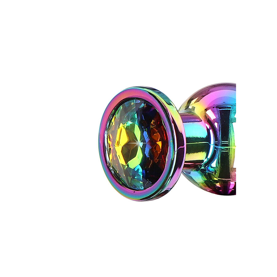 Close-up of the TOYJOY Plug Anal Twilight Bum Bijou Médio com Joia Arco-Íris, showing its elegant design and material.