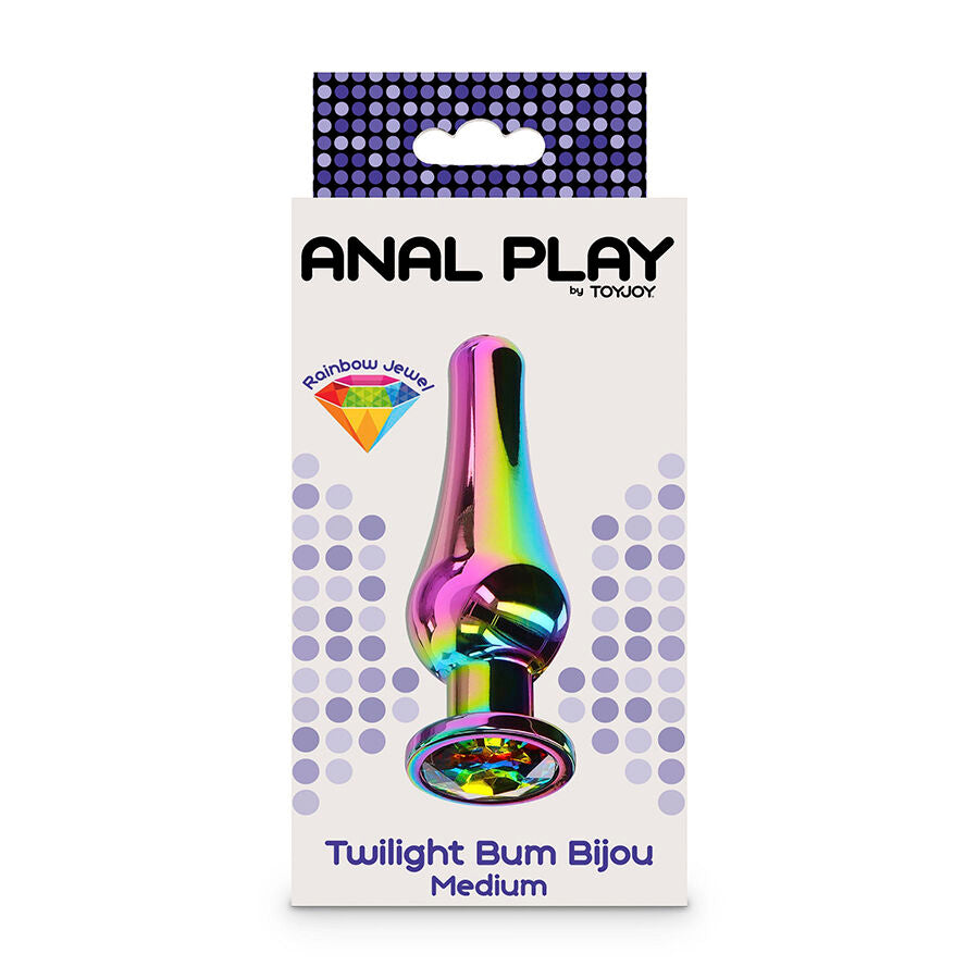 Close-up of the TOYJOY Plug Anal Twilight Bum Bijou Médio com Joia Arco-Íris, showing its elegant design and material.