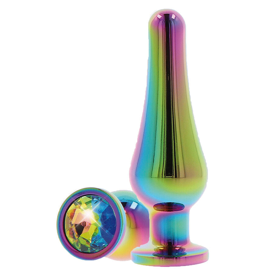 Close-up of the TOYJOY Plug Anal Twilight Bum Bijou Médio com Joia Arco-Íris, showing its elegant design and material.