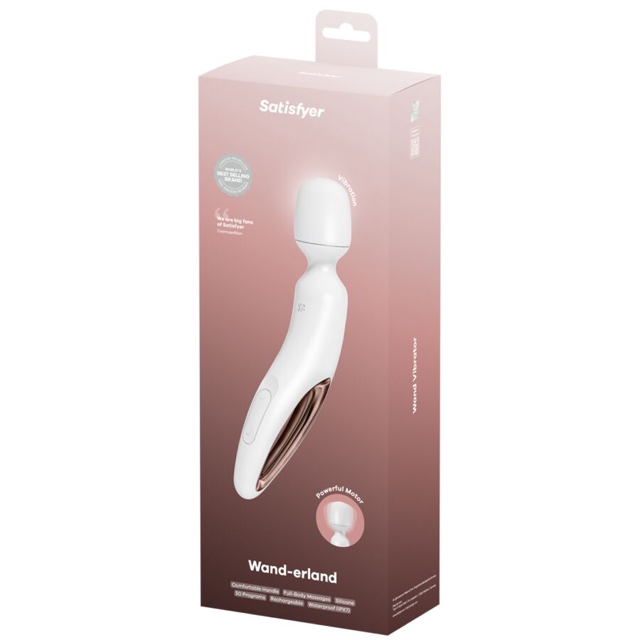 Satisfyer Wand-erland Massageador Vibratório Branco, detalhe do silicone macio e design ergonómico