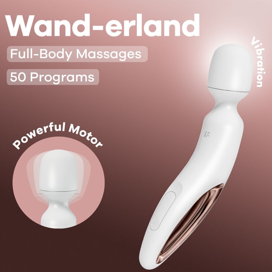 Satisfyer Wand-erland Massageador Vibratório Branco, detalhe do silicone macio e design ergonómico